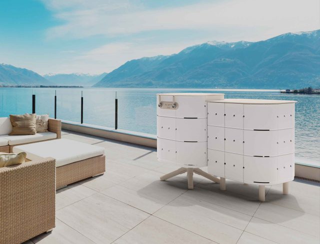 Barbecue ALUVY modèle LULU colori Blanc accompagné du meuble JEAN